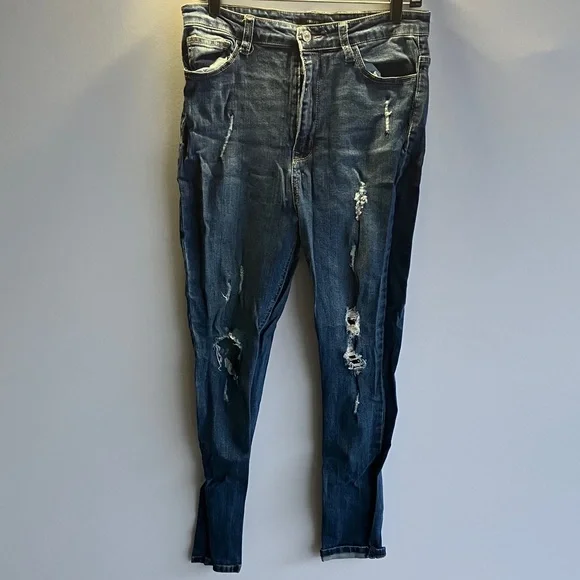 Forever 21 Dark Blue Distressed Jeans - Picture 1 of 5